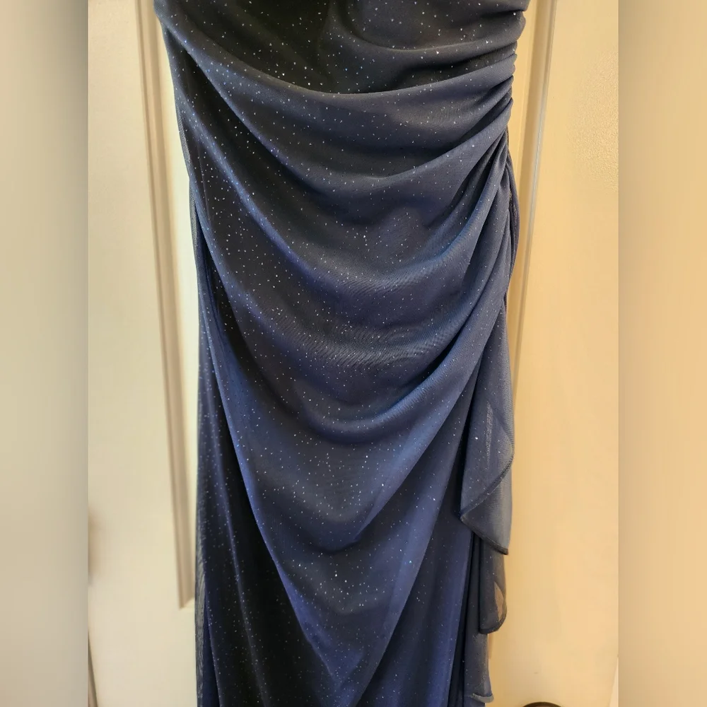 Navy Sparkle Halter Evening Dress - Picture 4 of 8